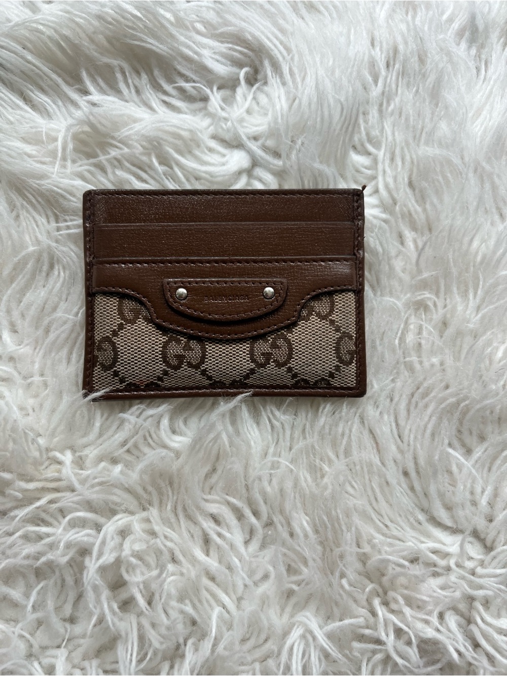 Balenciaga Brown Leather and Monogram Card Holder